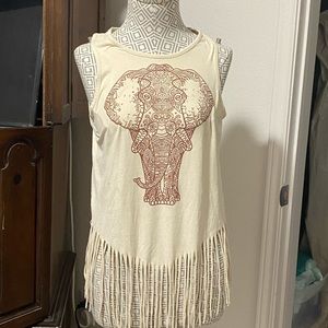 Elephant sleeveless top with fringe